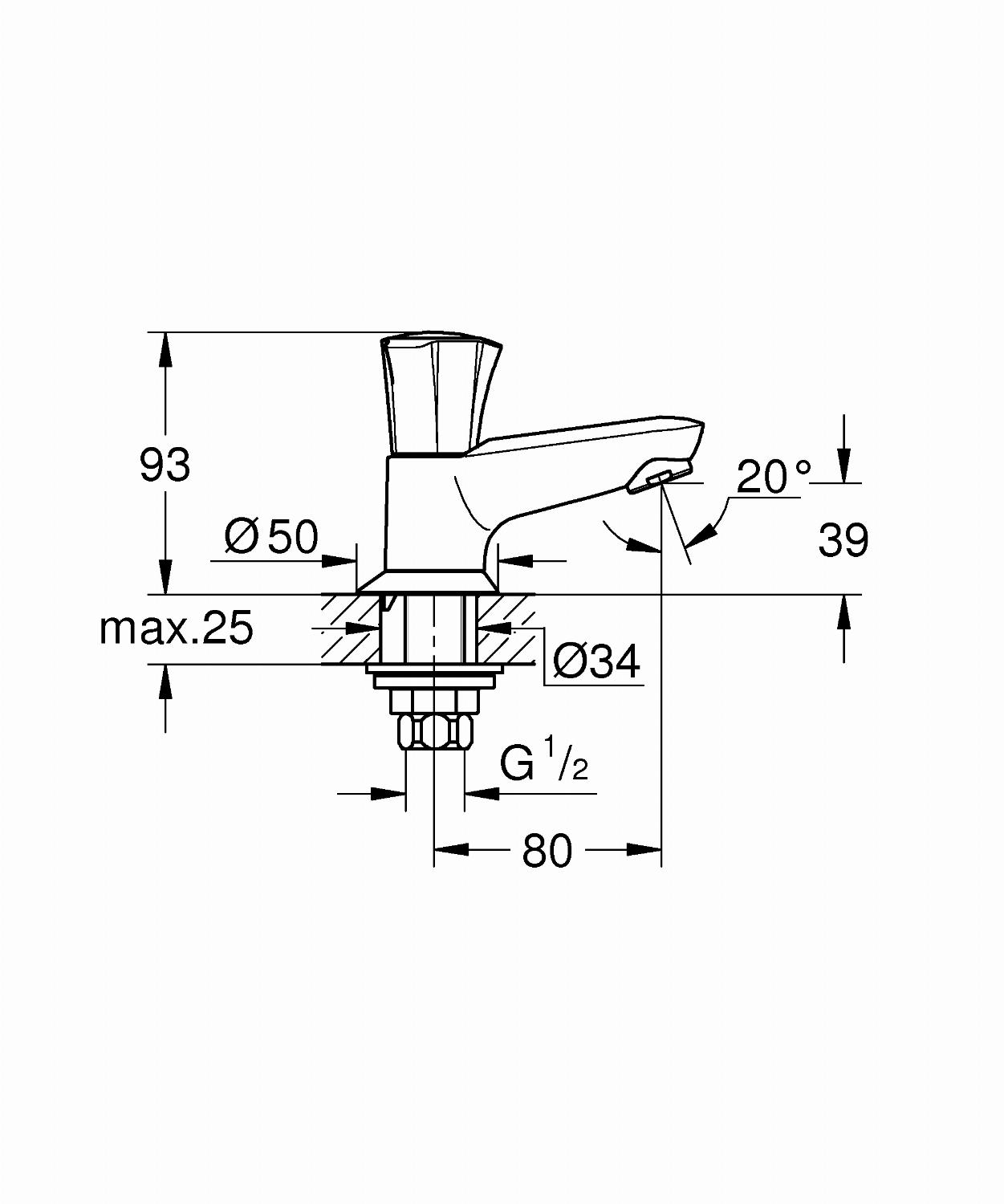 Grohe Costa L koudwaterkraan 1/2 gegoten uitloop | Toiletkranen | Kranen | Sanitair | België