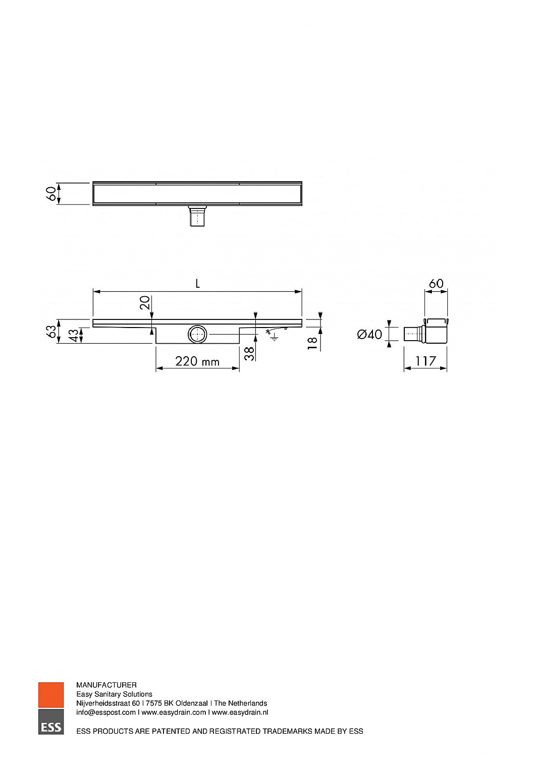 Easy Drain Compact 30 douchegoot RVS waterslot 30mm 80cm