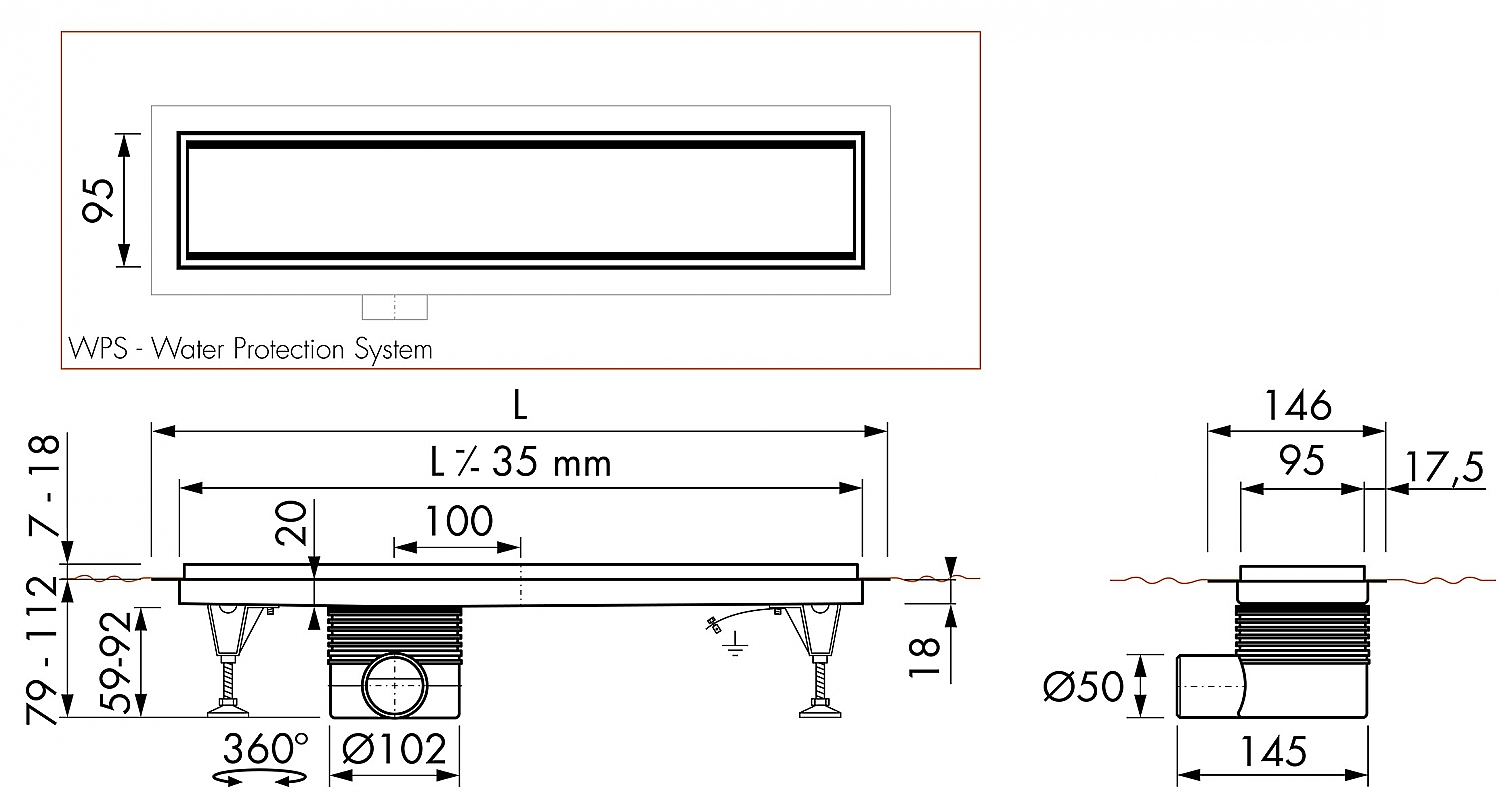 Easy Drain Multi TAF douchegoot RVS zero/tegel design enkel 80cm
