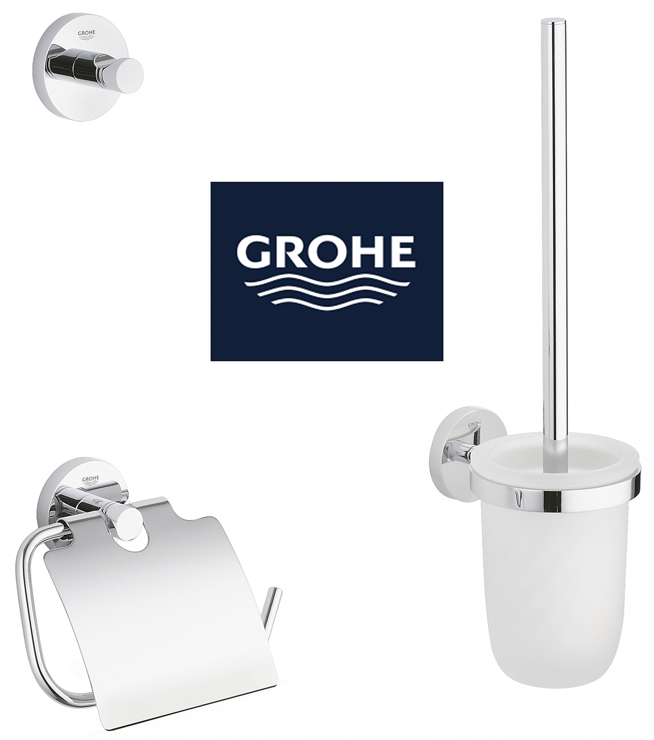 Bezienswaardigheden bekijken aluminium Matrix Grohe Combiset badaccesoires / toiletaccessoires Essentials chroom/wit  40407001 | Sanispecials.nl