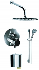 Bongio ShowerSet: inbouw thermostaatkraan rond incl. 2-weg mechanische omstel, hoofddouche, douchearm, glijstangset en aansluitbocht